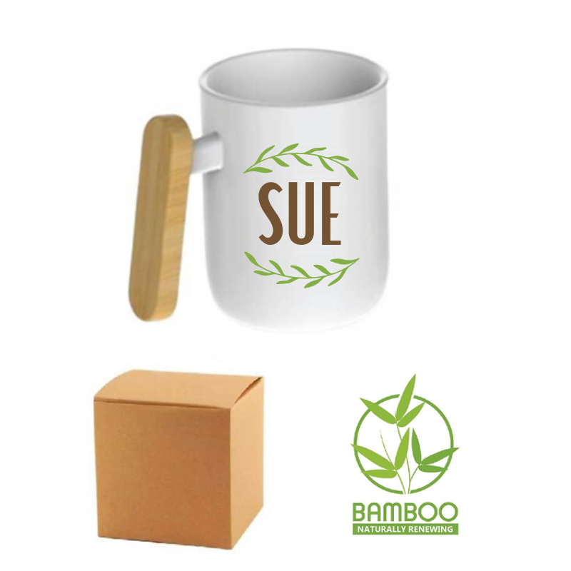 Personalised Ceramic Mug with Bamboo Handle