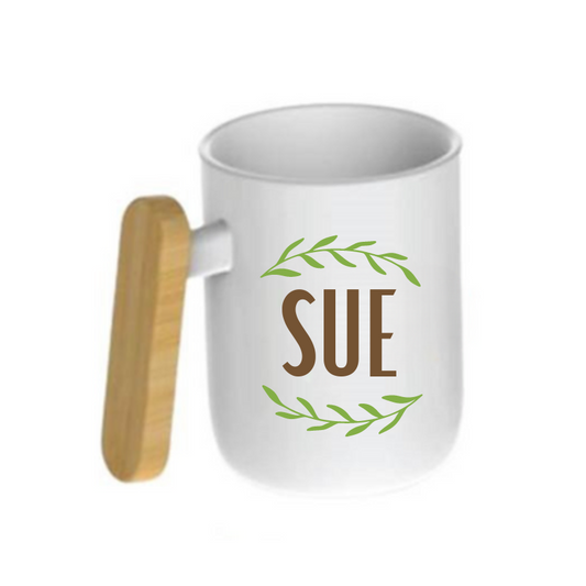 Personalised Ceramic Mug with Bamboo Handle