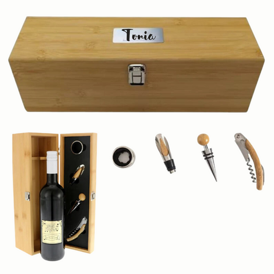 Personalised Bamboo Wine Bottle Box With Accessories