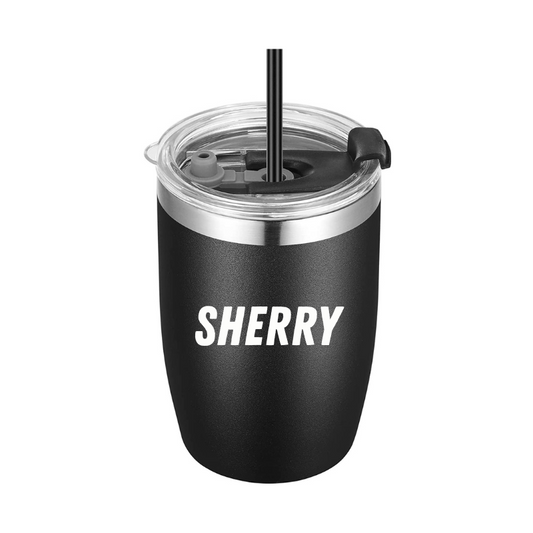 Personalised 12oz Vegond Stainless Steel Insulated Tumbler with Straw - Black