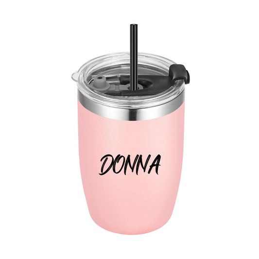 Personalised 12oz Vegond Stainless Steel Insulated Tumbler with Straw- Pink