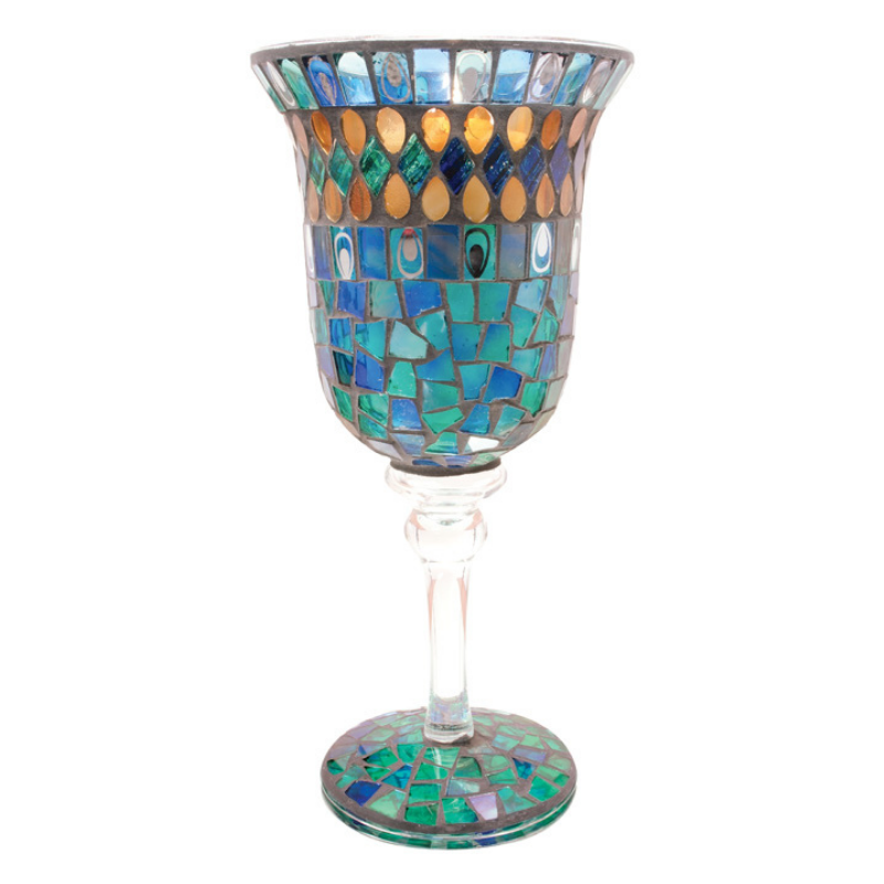 Carson Home Accents 12" Peacock Mosaic Pedestal Candle Holder