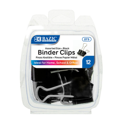 BAZIC Assorted Size Black Binder Clip (12/Pack)