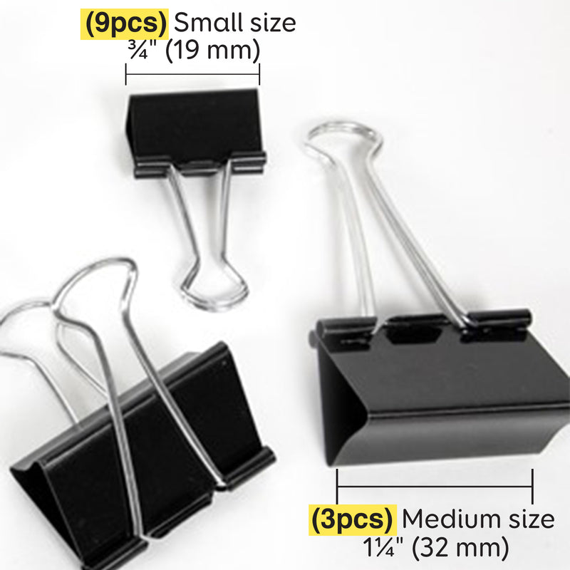 BAZIC Assorted Size Black Binder Clip (12/Pack)