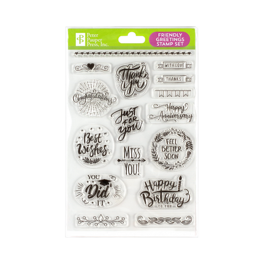 Peter Pauper Friendly Greetings Clear Stamp Set