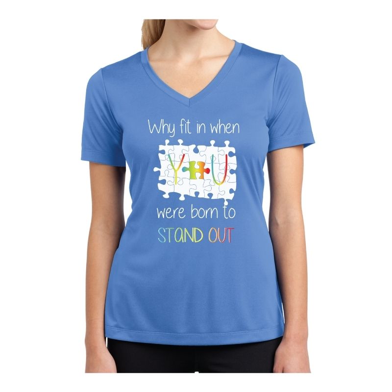 Autism Awareness Ladies Competitor V-Neck T-Shirt - Stand Out