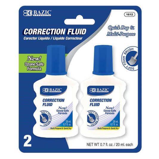 BAZIC 20ml / 0.7 fl. oz. Correction Fluid w/ Foam Brush (2/Pack)