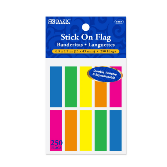BAZIC 25 Ct. 0.5" X 1.7" Neon Color Coding Flags (10/Pack)