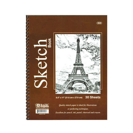 BAZIC 8.5" X 11" Side Bound Spiral Premium Sketch Book (30 Sheets)