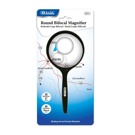 BAZIC 3" Round 2x Handheld Magnifier & 4x Bifocal Inset