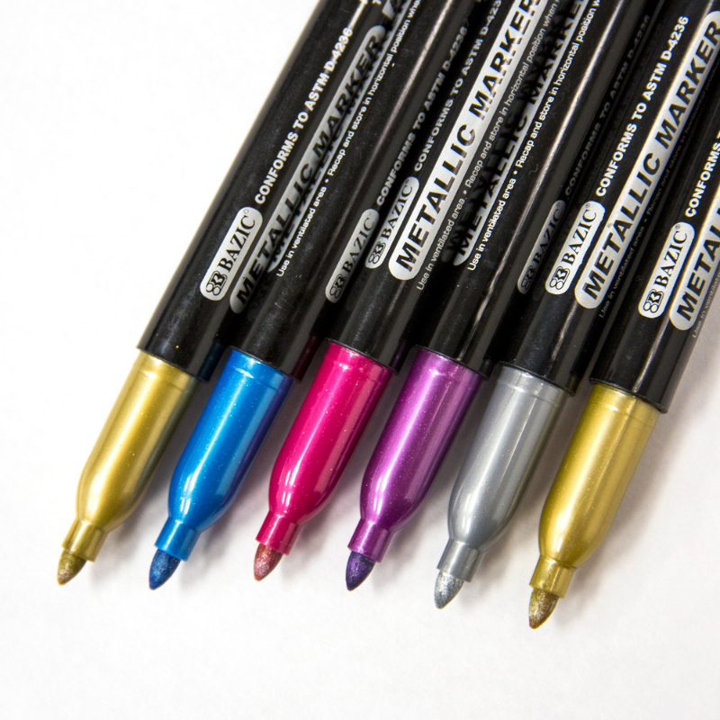 BAZIC Coloured Metallic Markers (6/Pack)