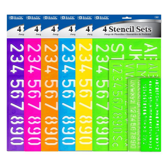 BAZIC 8, 10, 20, 30 mm Size Lettering Stencil Sets (4/Pack)