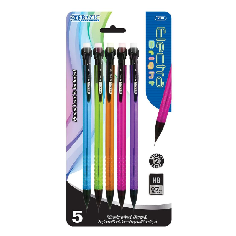 BAZIC Electra 0.7mm Fashion Colour Mechanical Pencil (5/Pack)