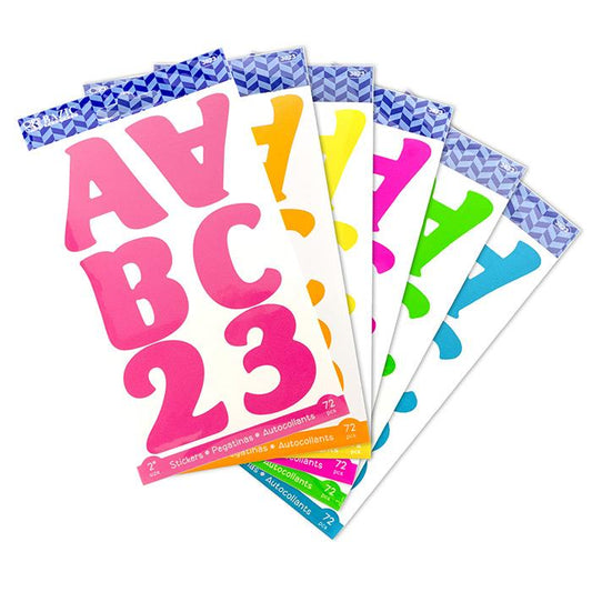 BAZIC 2" Fluorescent Color Alphabet & Number Stickers (10 Sheets)