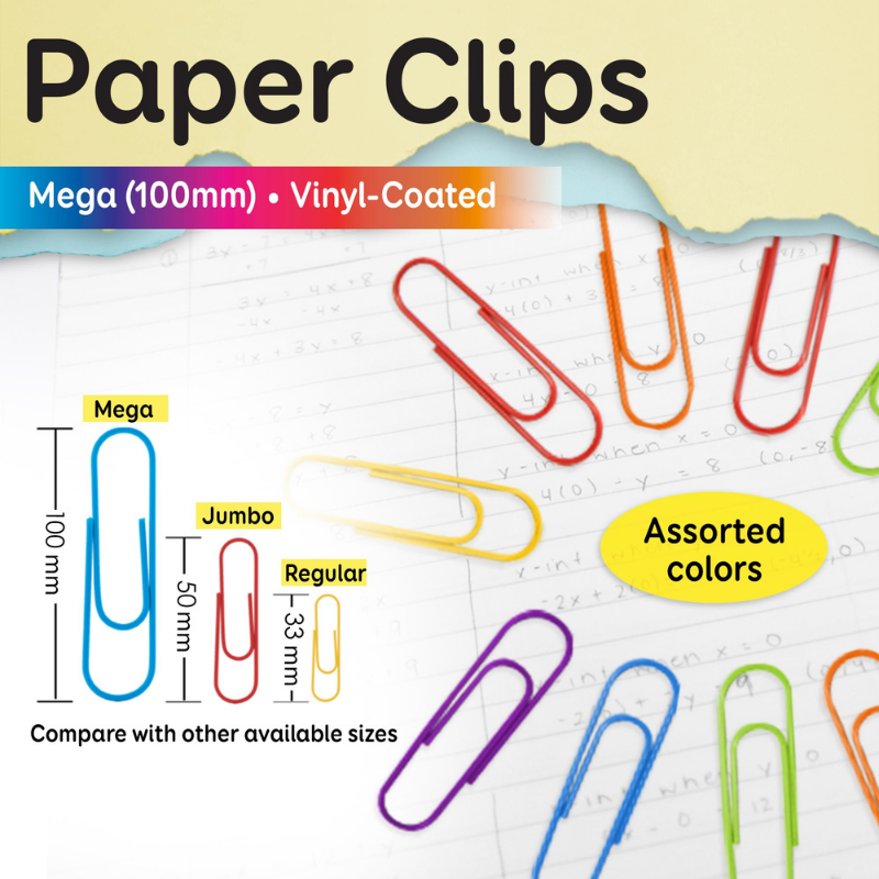 BAZIC Mega (100mm) Color Paper Clips (10/Pack)