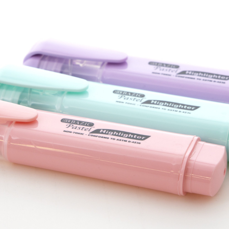 BAZIC Pastel Highlighters w/ Pocket Clip (3/Pack)