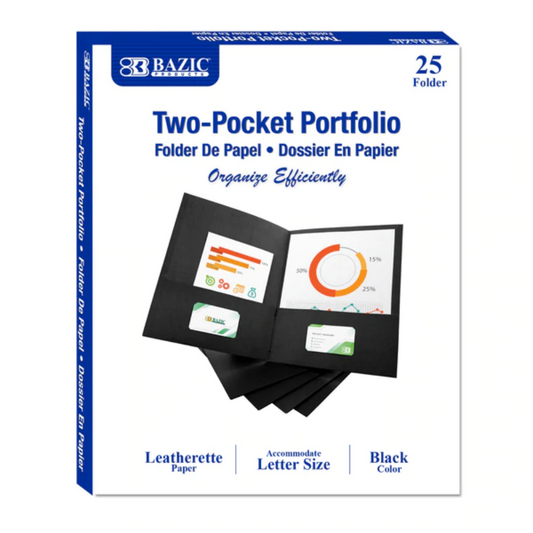 BAZIC Premium Color 2-Pockets Portfolios - Pack of 25