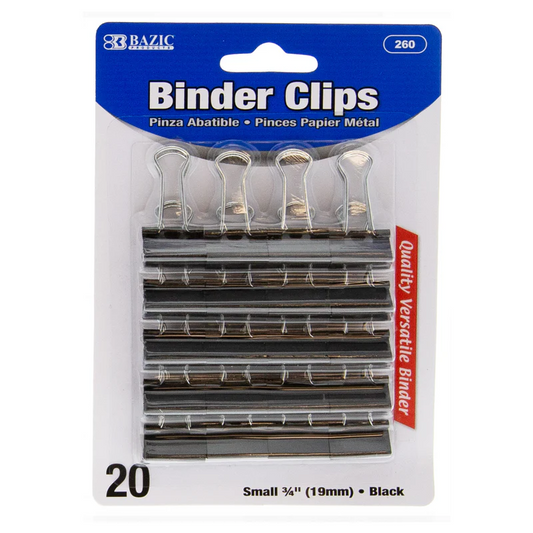 BAZIC Small 3/4" (19mm) Black Binder Clip (20/Pack)