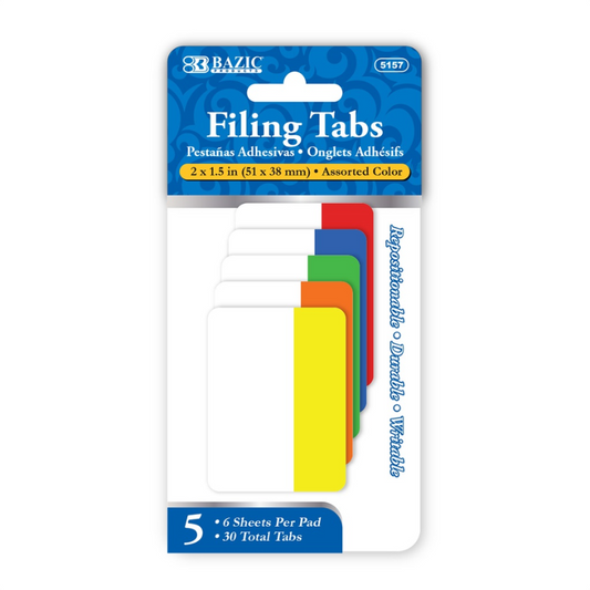 BAZIC 6 Sheets 2" x 1.5" Filing Tabs (5/Pack)