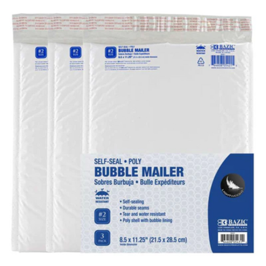 BAZIC 8.5" x 11.25" (#2) Poly Bubble Mailer (3/Pack)