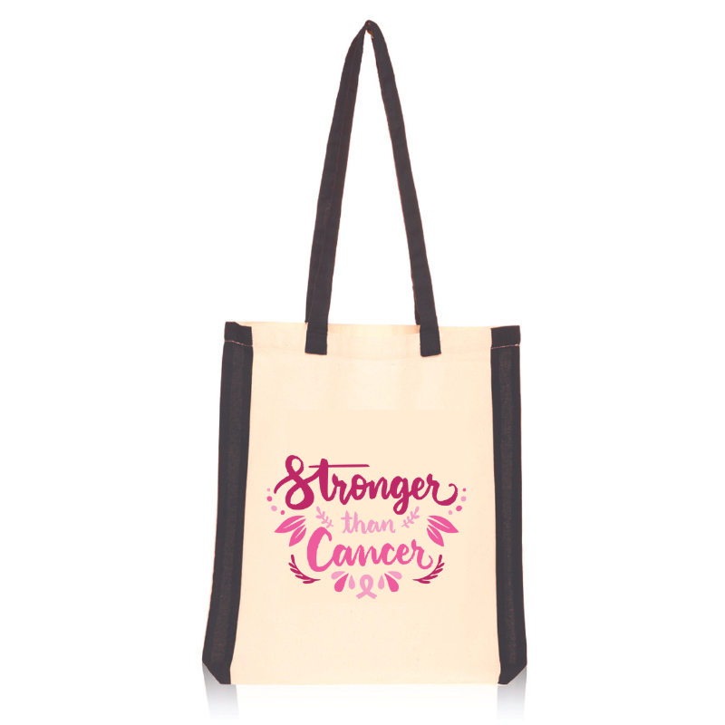 Breast Cancer Awareness Side Stripes Cotton Tote Bag - Stronger than Cancer