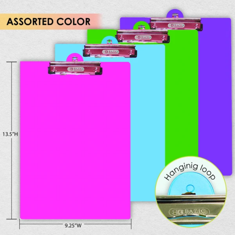BAZIC Bright Colour PVC Standard Clipboard w/ Low Profile Clip