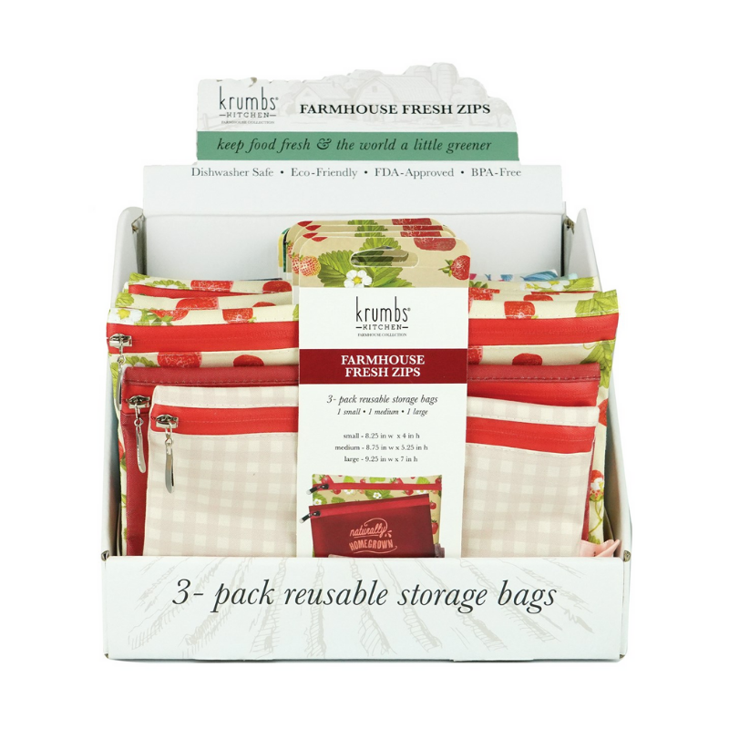 Krumbs Kitchen Farmhouse Fresh Zips Reusable Storage Bags - 3 Pack