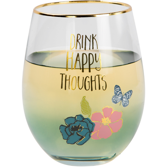 Pavilion 18oz Stemless Wine Glass - Drink Happy Thoughts