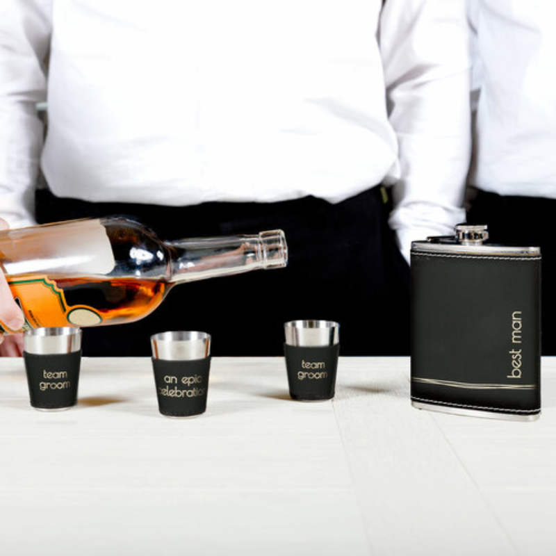 Pavilion 8oz Flask & 1.5oz Shot Glasses in a Gift Box - Best Man