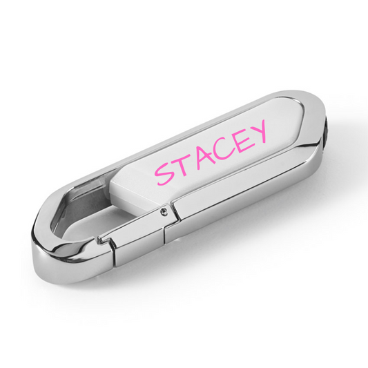 Personalised 32GB Retractable USB Flash Drive with Carabiner Clip - White