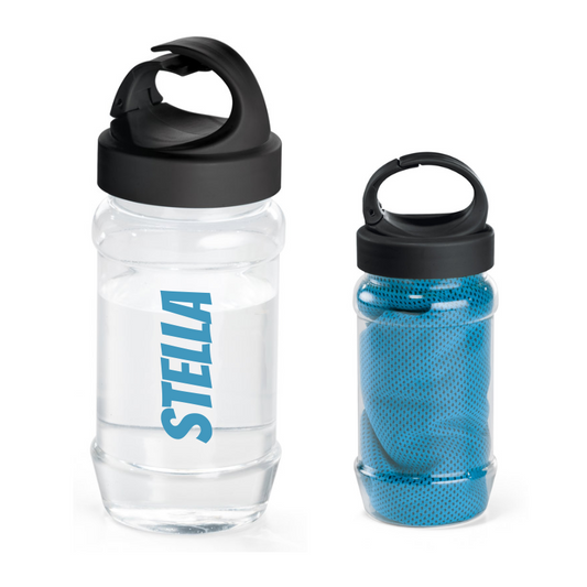 Personalised Bottle with Polyester Sports Towel - Light Blue