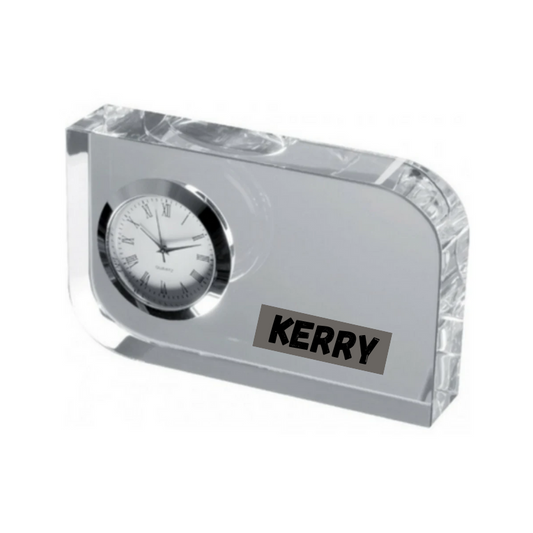 Personalised Glass Block with Small Clock