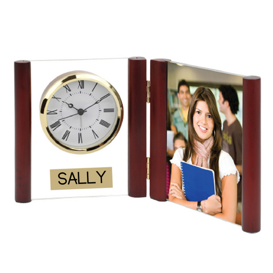 Personalised Glass Desk Alarm Book Clock Photo Frame