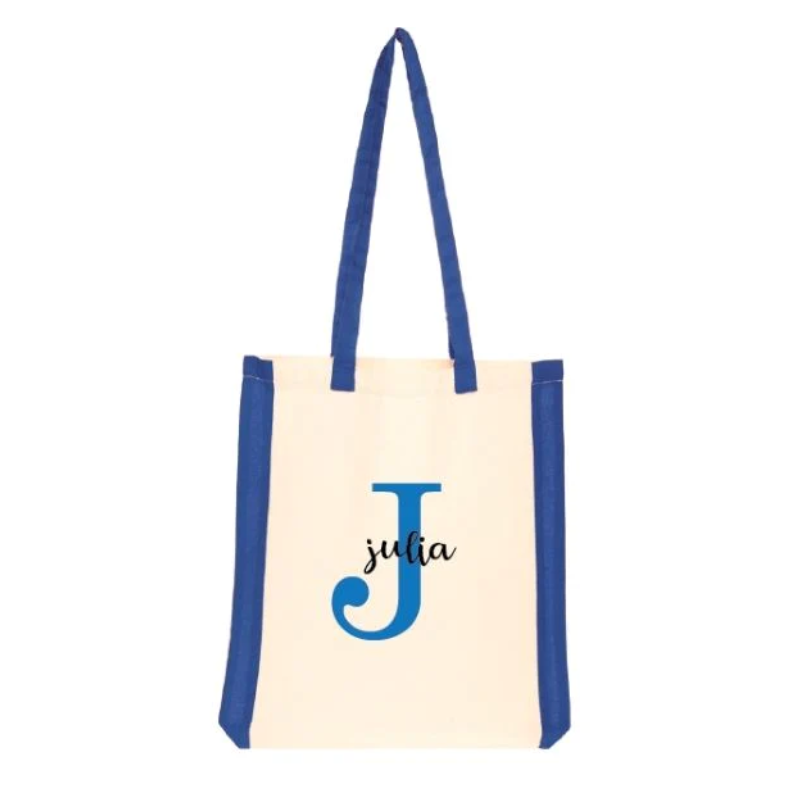 Personalised Side Stripes Cotton Tote Bag - Blue