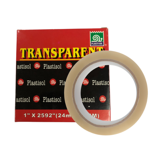 Plastisol 1" X 2592" Transparent Tape - 3" Core