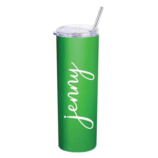 Personalised 20oz Thermo Skinny Tumbler with Stainless Steel Straw - Green