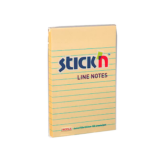 Stick'N 6" x 4" Pastel Yellow Lined Sticky Notes (100 Sheets)