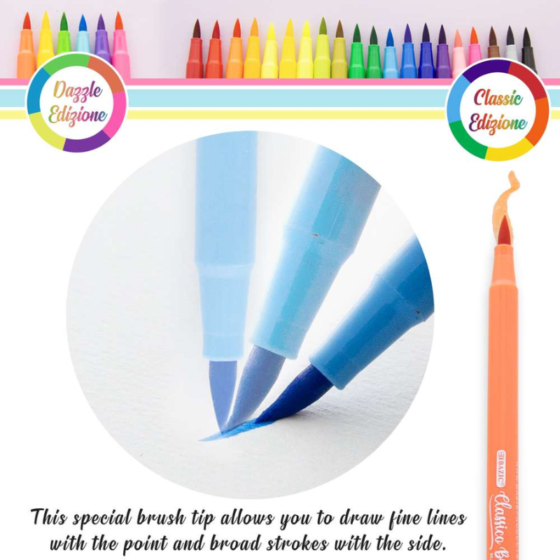 BAZIC Fine Tip Washable Brush Markers (6/Pack) - Classic