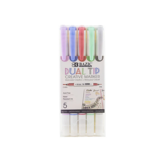 BAZIC Dual Tip Creative Markers (5/Pack)