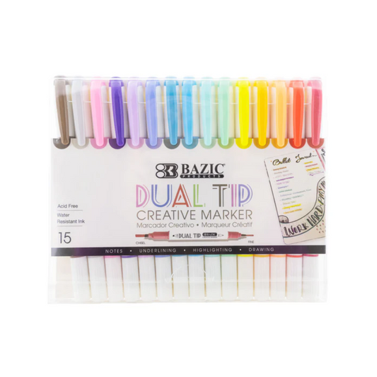 BAZIC Dual Tip Creative Markers (15/Pack)