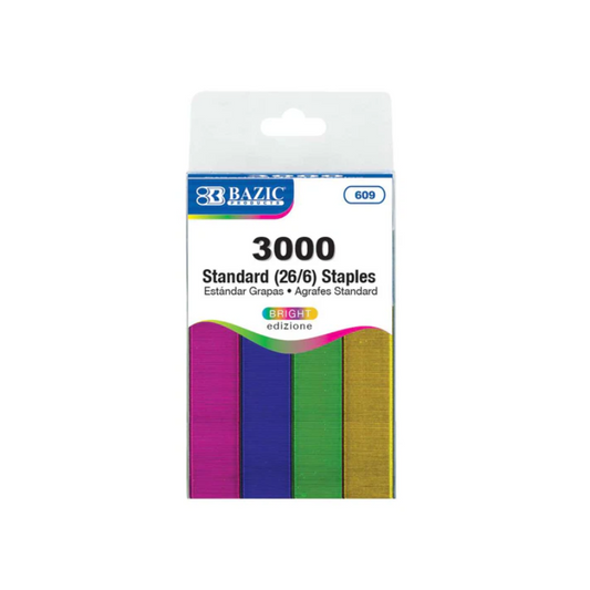 BAZIC Coloured Metallic Standard Staples (3000/Box)