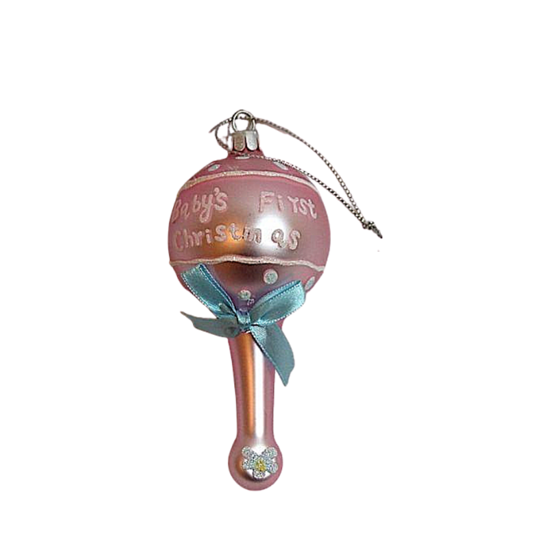 Carson Home Accents Christmas Ornament Baby Rattle - Pink