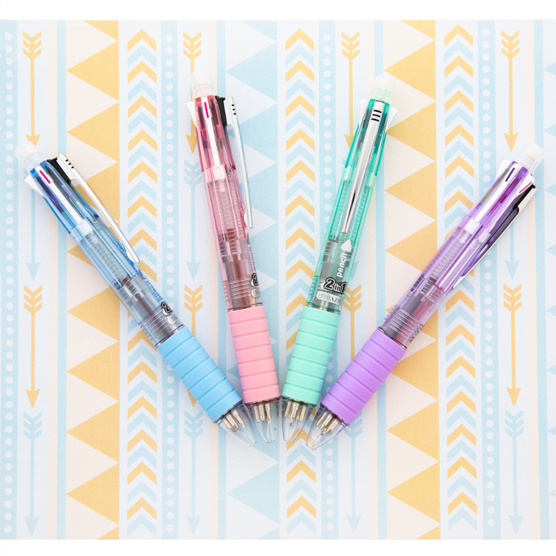 BAZIC 2-In-1 Mechanical Pencil & 4-Colour Fashion Pen w/ Grip