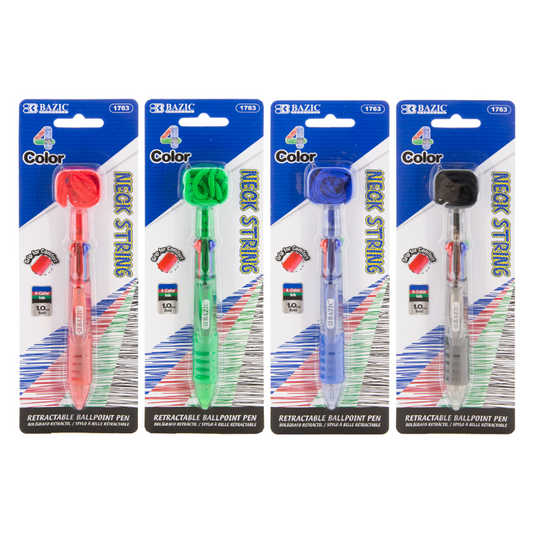 BAZIC 4-Colour Neck Pen w/ Cushion Grip (1/Pack)