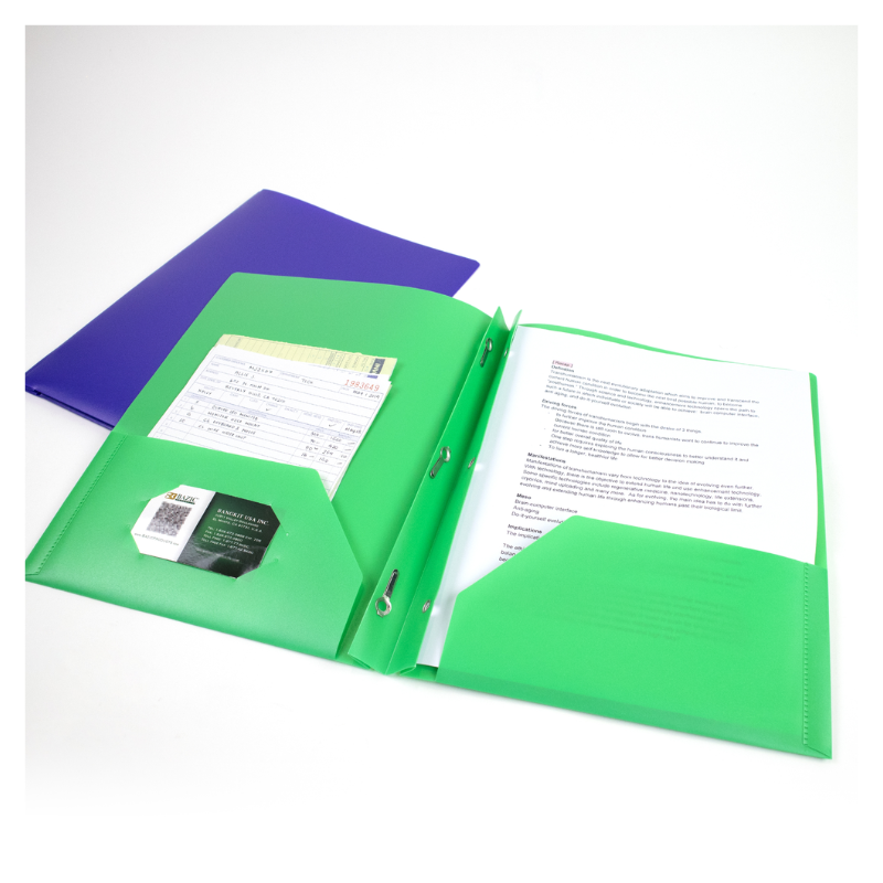 BAZIC 2-Pocket Poly Portfolio w/ 3-Prong Fastener – Solid Colours