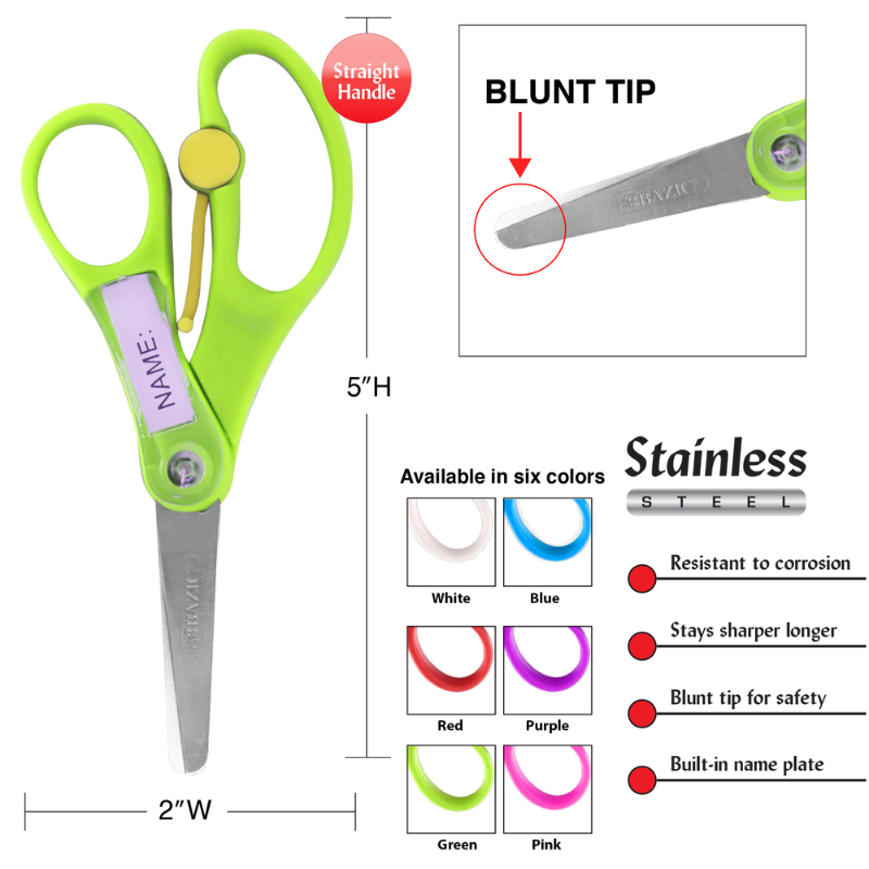BAZIC 5" Blunt Tip School Scissors With Name Tag