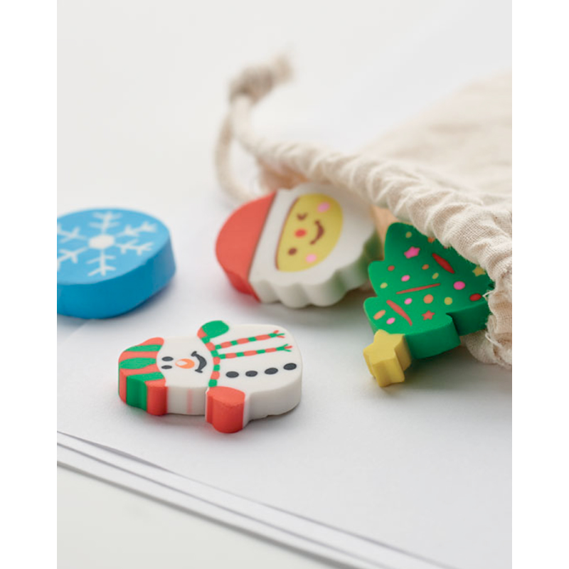 4pc Mini Christmas Eraser Set in Pouch