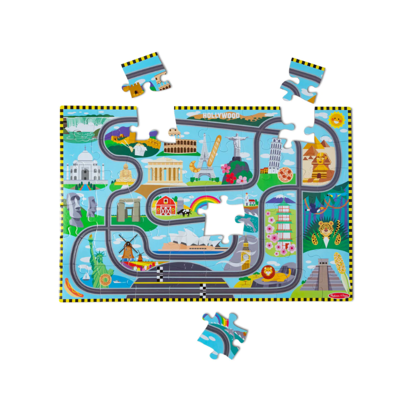 Melissa & Doug - Race Around the World 48 Piece Tracks Floor Puzzle
