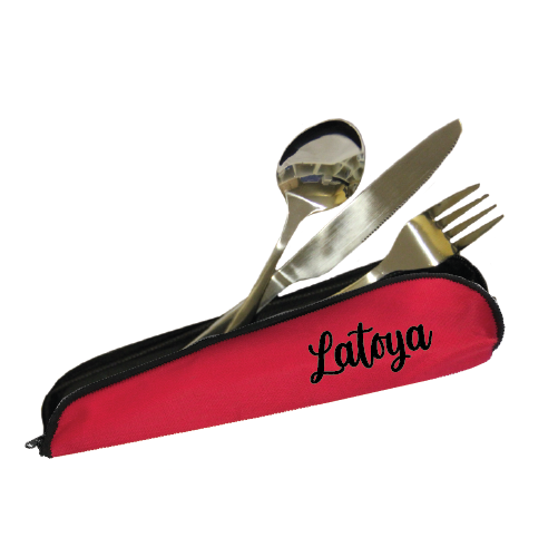 Personalised Cutlery Set in Zippered Case - Red