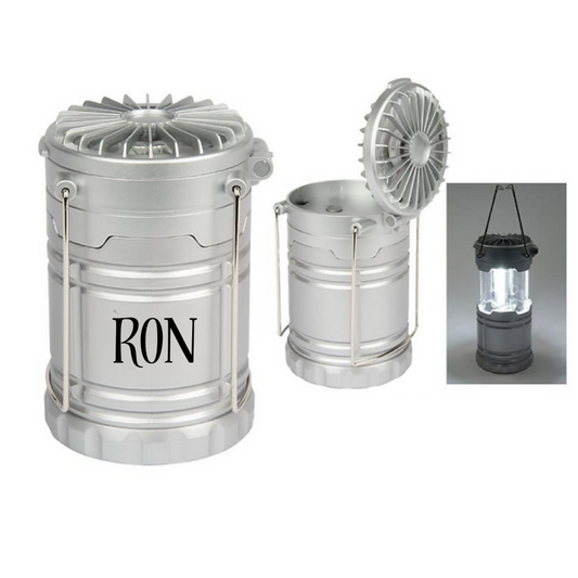 Personalised Pop-Up Camping Lantern with Fan - Silver